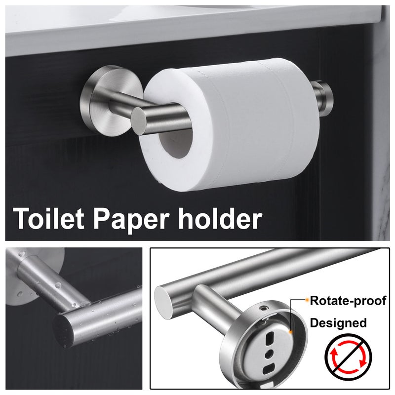 Nolimas 3-Pieces Set Brushed Nickel Bathroom Hardware SUS304 Stainless Steel Round Wall Mounted - Includes 12" Hand Towel Bar, Toilet Paper Holder, Robe Towel Hooks,Bathroom Accessories Kit - Image 2